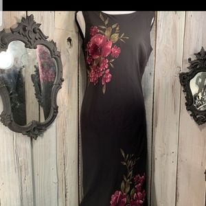 J.B.S. Ltd. Long black dress w/flowers size 10